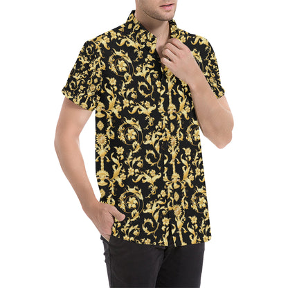 Baroque Golden Pattern Print Design 04 Men's Short Sleeve Button Up Shirt