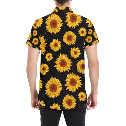 Sunflower Pattern Print Design SF09 Men's Short Sleeve Button Up Shirt