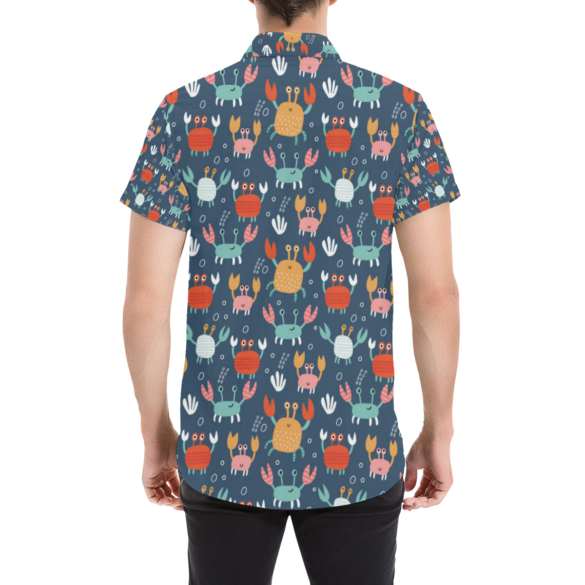 Crab Pattern Print Design 05 Men's Short Sleeve Button Up Shirt