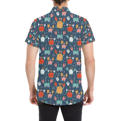 Crab Pattern Print Design 05 Men's Short Sleeve Button Up Shirt