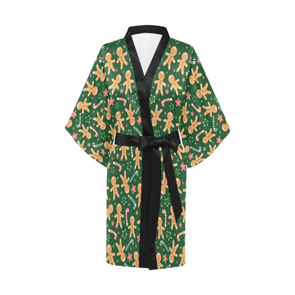 Gingerbread Pattern Print Design 04 Women's Short Kimono