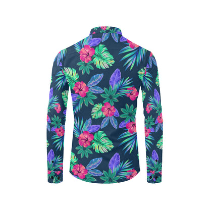 Tropical Flower Pattern Print Design TF09 Men's Long Sleeve Shirt