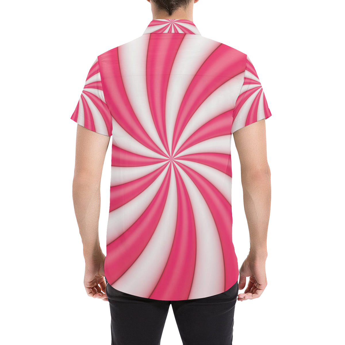 Vortex Twist Swirl Candy Print Men's Short Sleeve Button Up Shirt