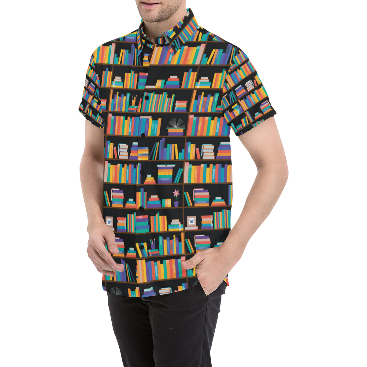 Book Pattern Print Design 05 Men's Short Sleeve Button Up Shirt