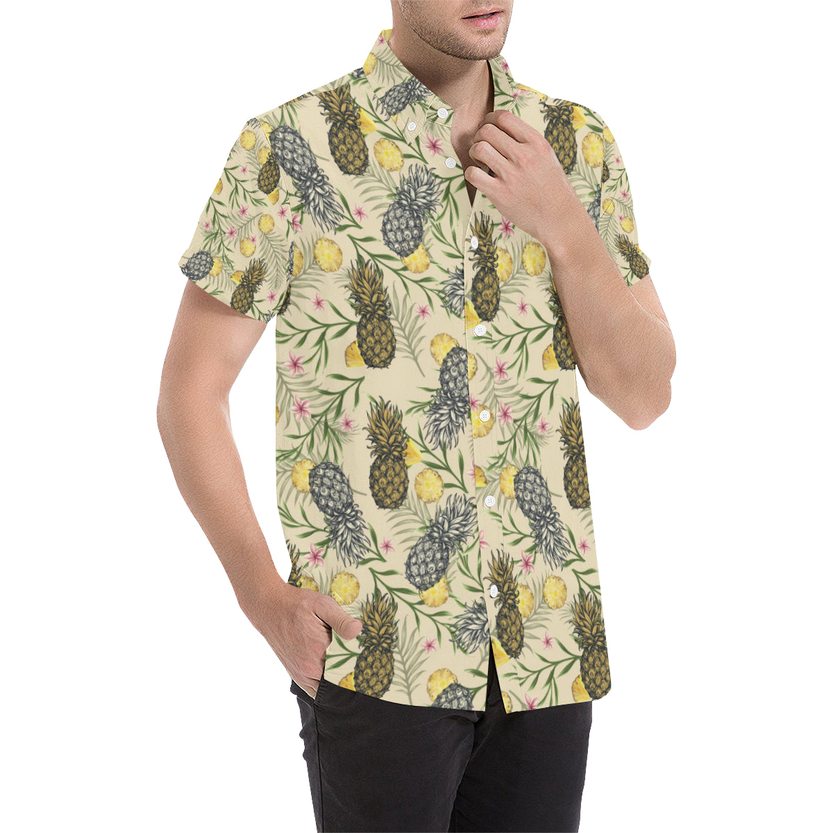 Pineapple Pattern Print Design PP012 Men's Short Sleeve Button Up Shirt