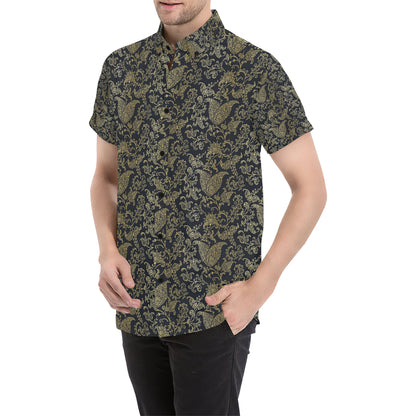 Brocade Pattern Print Design 04 Men's Short Sleeve Button Up Shirt