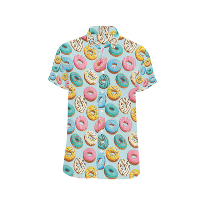Donut Pattern Print Design DN05 Men's Short Sleeve Button Up Shirt