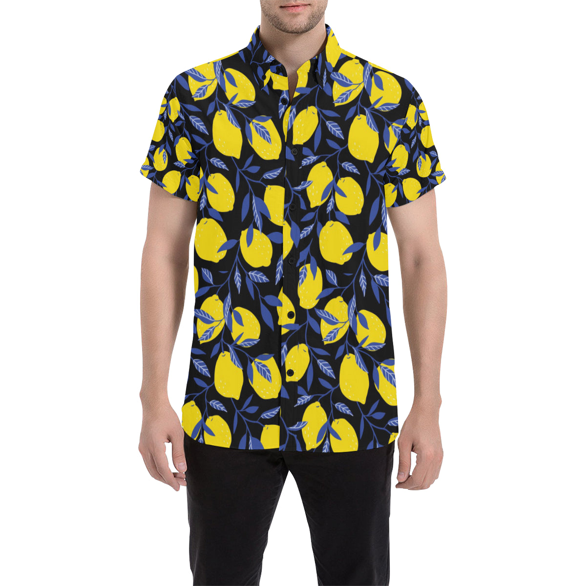 Lemon Pattern Print Design LM01 Men's Short Sleeve Button Up Shirt