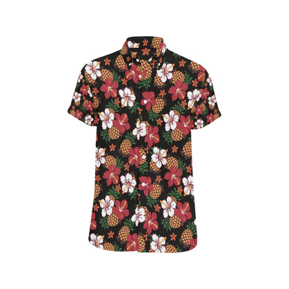 Hawaiian Themed Pattern Print Design H013 Men's Short Sleeve Button Up Shirt
