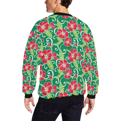 Red Hibiscus Pattern Print Design HB019 Men Long Sleeve Sweatshirt