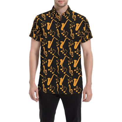 Saxophone Pattern Print Design 02 Men's Short Sleeve Button Up Shirt