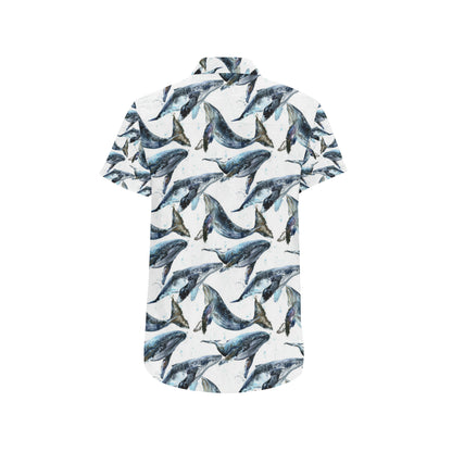Blue Whale Pattern Print Design 03 Men's Short Sleeve Button Up Shirt