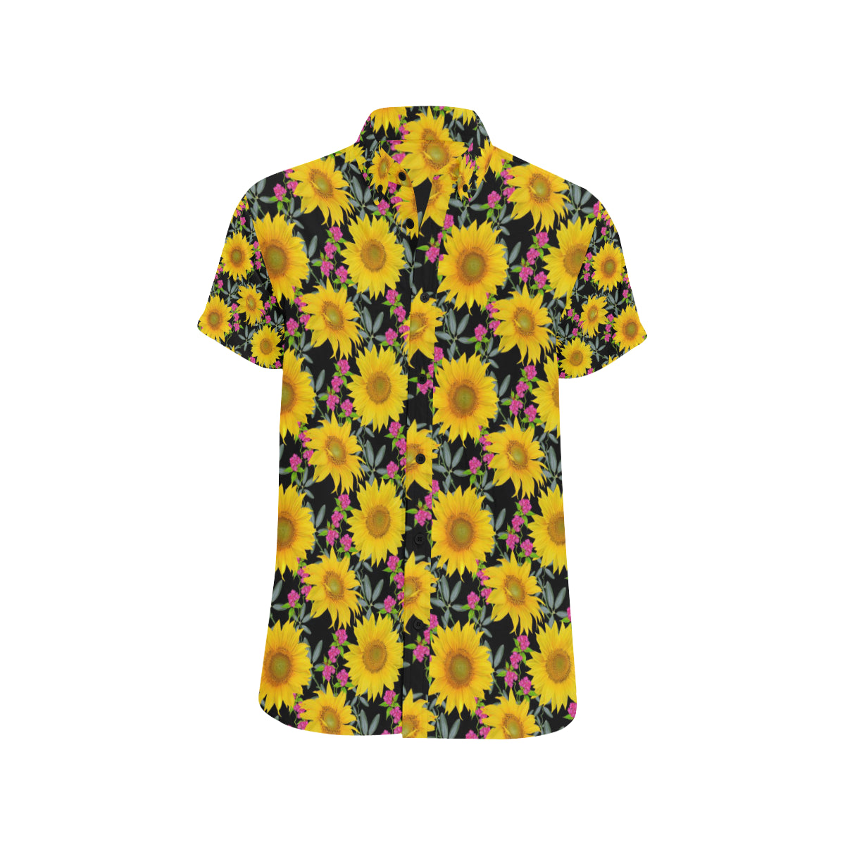 Sunflower Pattern Print Design SF014 Men's Short Sleeve Button Up Shirt