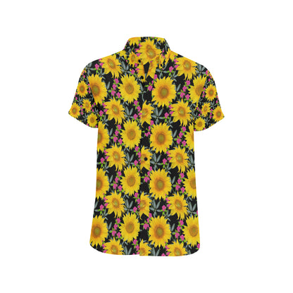 Sunflower Pattern Print Design SF014 Men's Short Sleeve Button Up Shirt