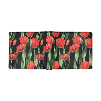 Tulip Red Pattern Print Design TP03 Men's ID Card Wallet