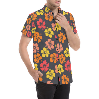 Hibiscus Pattern Print Design HB024 Men's Short Sleeve Button Up Shirt