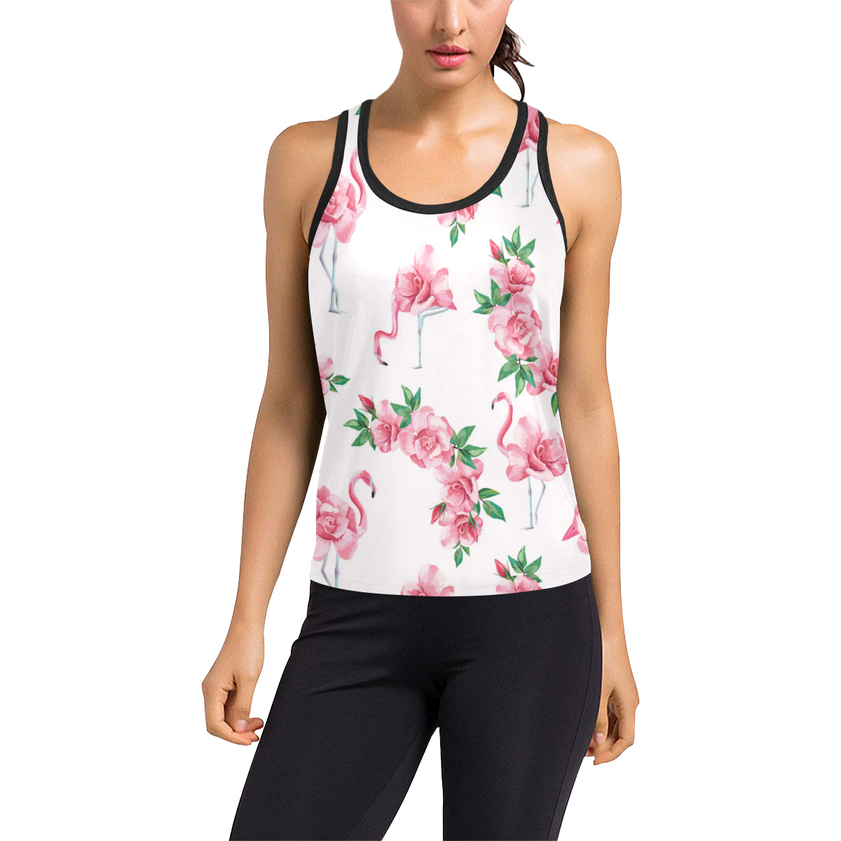 Flamingo Rose Pattern Women's Racerback Tank Top