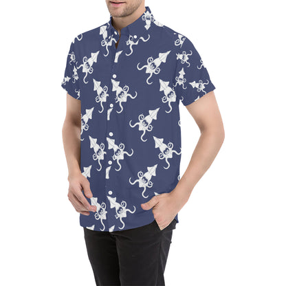 Giant Squid Pattern Print Design 02 Men's Short Sleeve Button Up Shirt