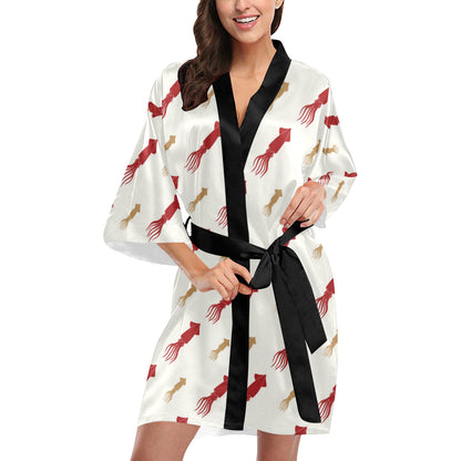 Giant Squid Pattern Print Design 01 Women's Short Kimono
