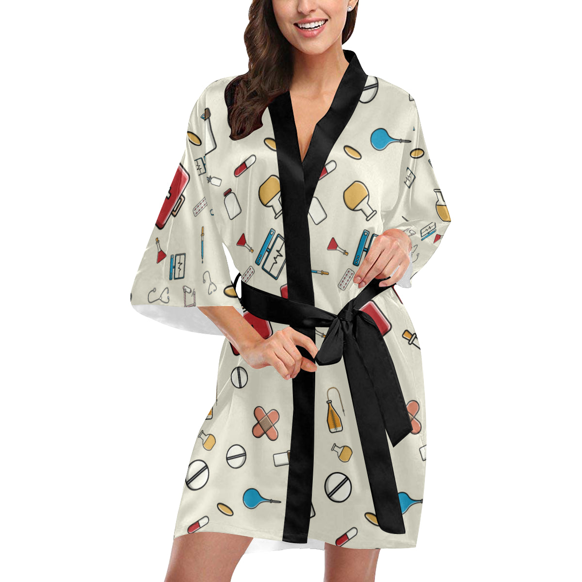 Nurse Pattern Print Design A04 Women's Short Kimono