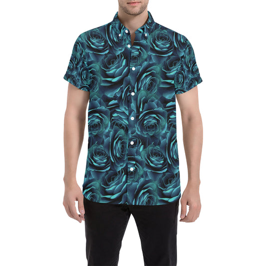 Camellia Pattern Print Design CM04 Men's Short Sleeve Button Up Shirt