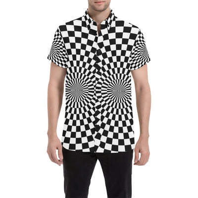 Checkered Flag Optical illusion Men's Short Sleeve Button Up Shirt