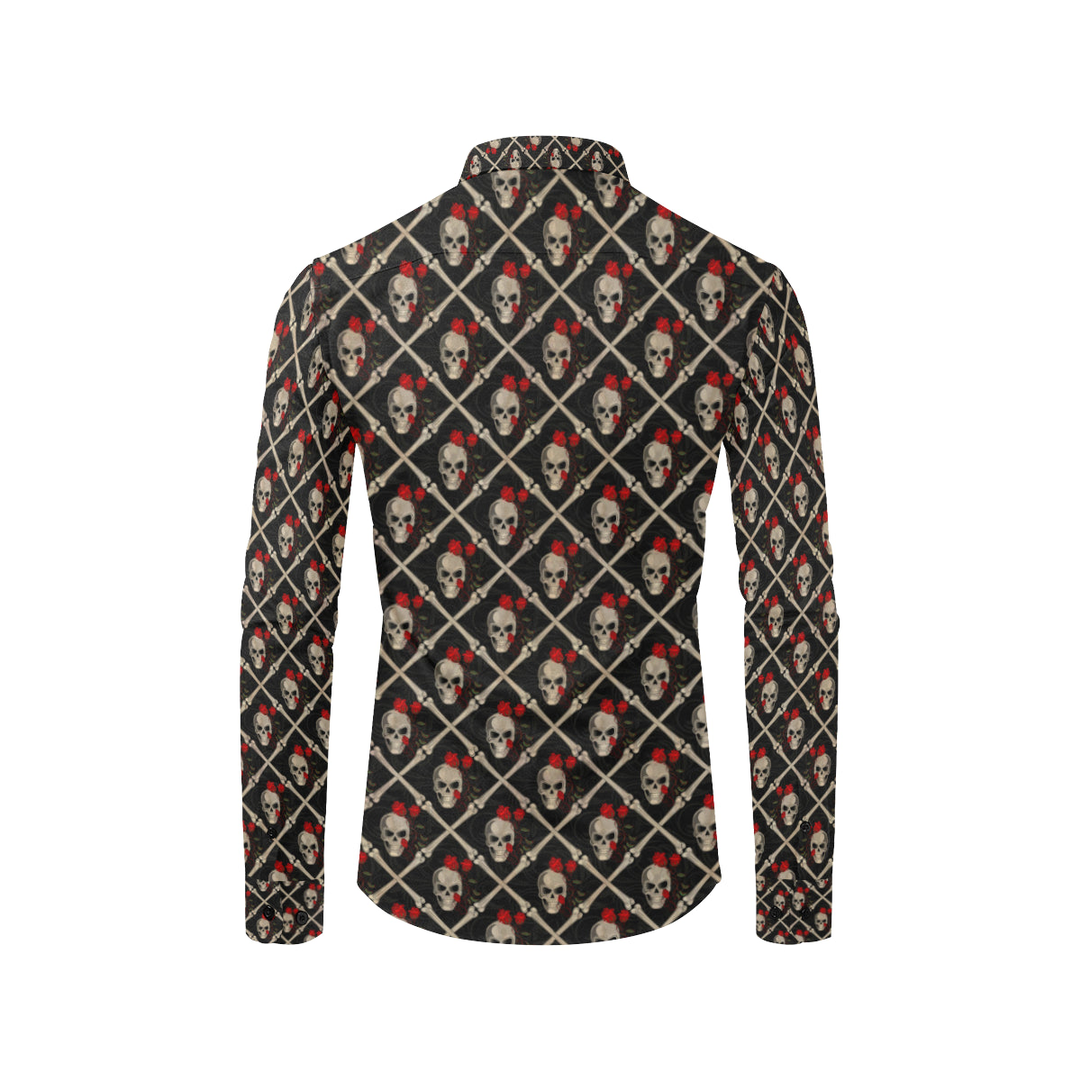Skull Roses Bone Design Themed Print Men's Long Sleeve Shirt