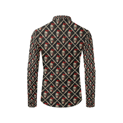 Skull Roses Bone Design Themed Print Men's Long Sleeve Shirt