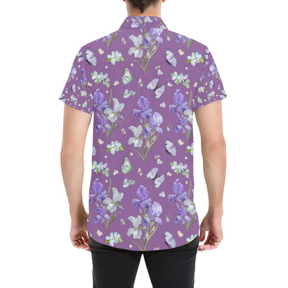 Iris Pattern Print Design IR09 Men's Short Sleeve Button Up Shirt