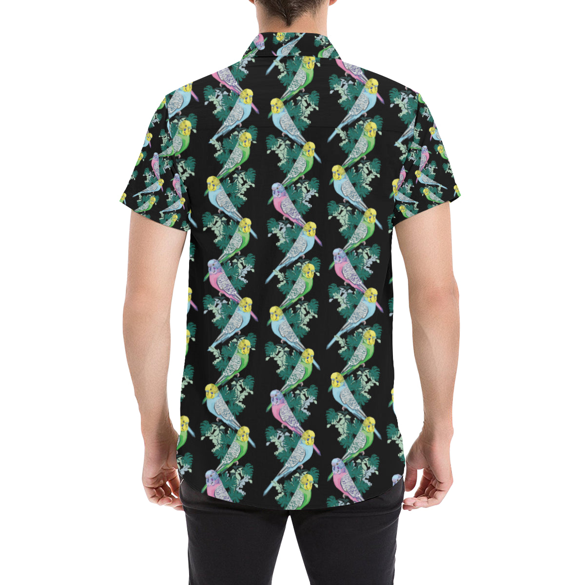 Budgerigar Pattern Print Design 03 Men's Short Sleeve Button Up Shirt
