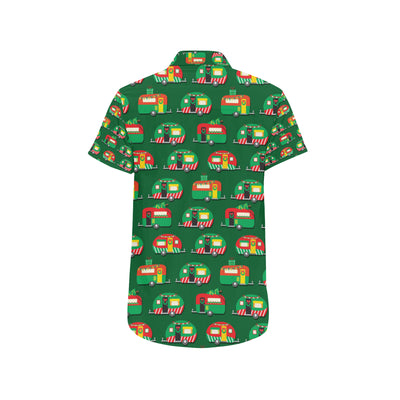 Camper Camping Christmas Themed Print Men's Short Sleeve Button Up Shirt