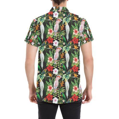 Tropical Flower Pattern Print Design TF03 Men's Short Sleeve Button Up Shirt