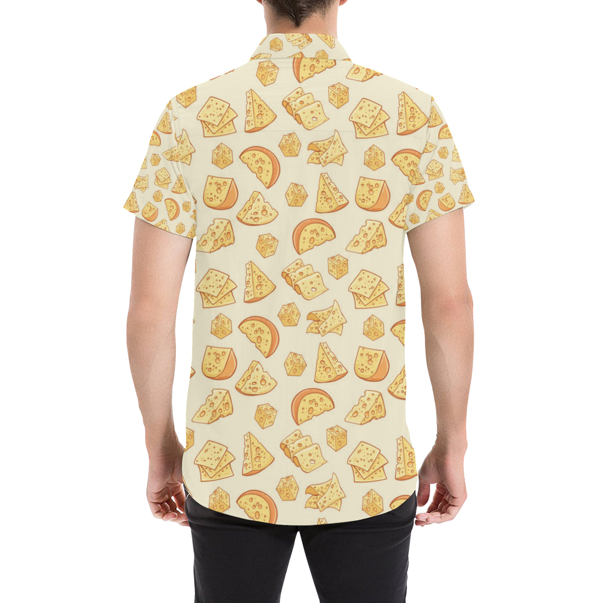 Cheese Pattern Print Design 01 Men's Short Sleeve Button Up Shirt