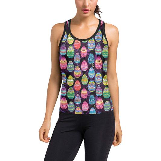 Easter Eggs Pattern Print Design RB08 Women's Racerback Tank Top