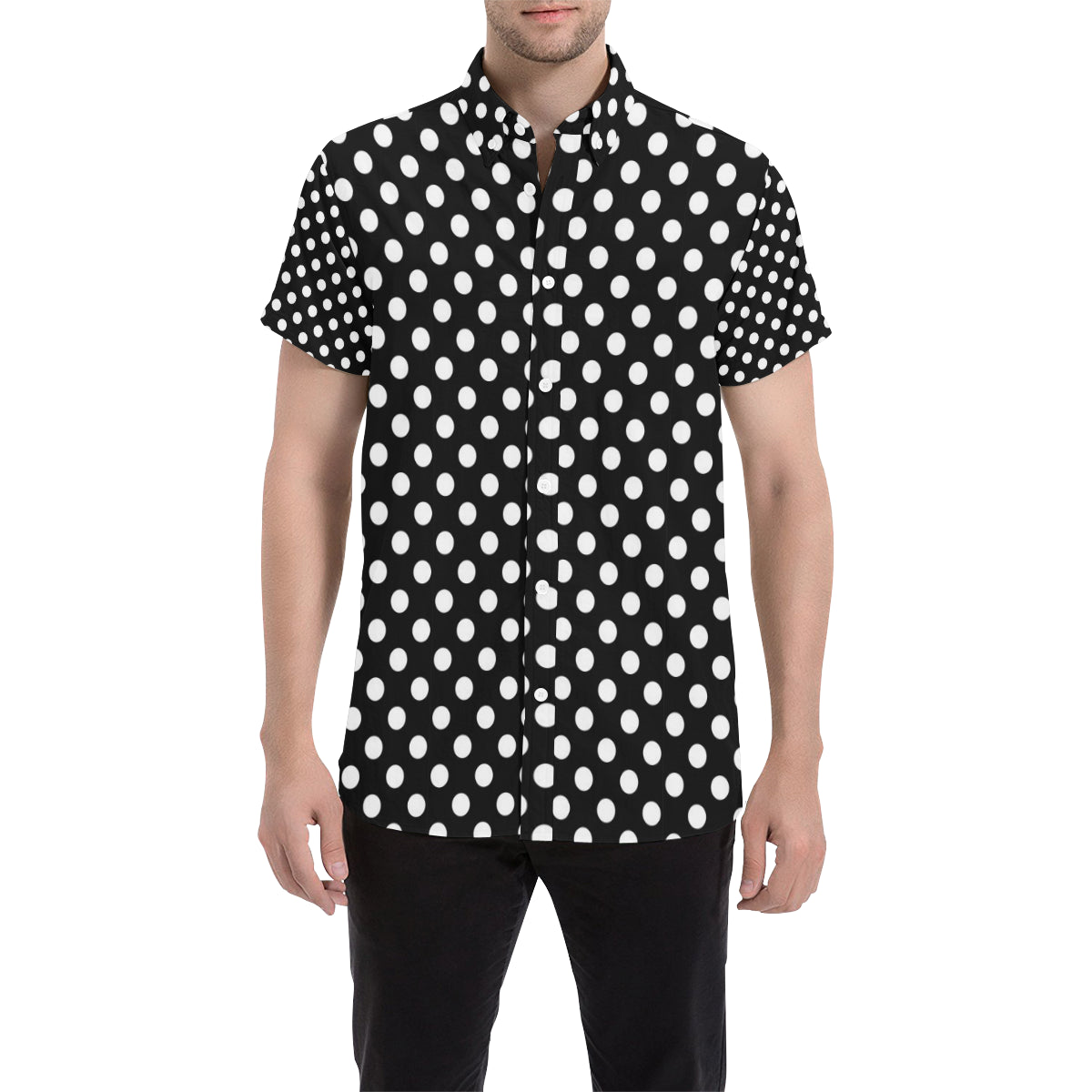 Polka Dot Black White Pattern Print Design 03 Men's Short Sleeve Button Up Shirt