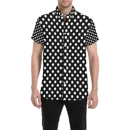 Polka Dot Black White Pattern Print Design 03 Men's Short Sleeve Button Up Shirt