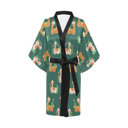 Llama Cactus Pattern Print Design 07 Women's Short Kimono