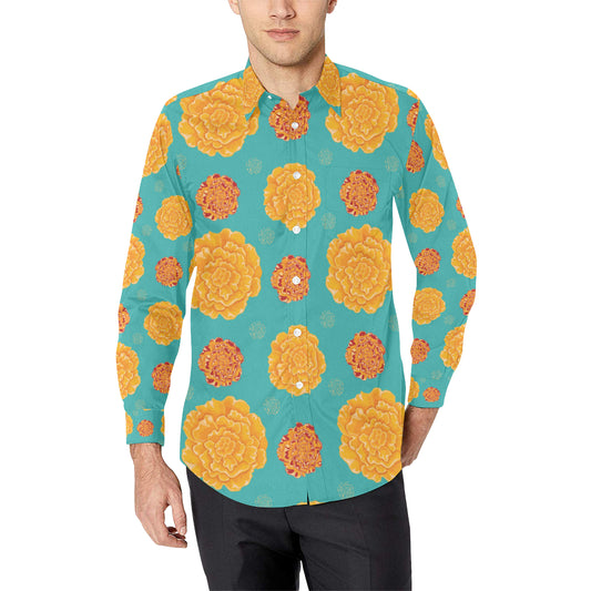 Marigold Pattern Print Design 02 Men's Long Sleeve Shirt