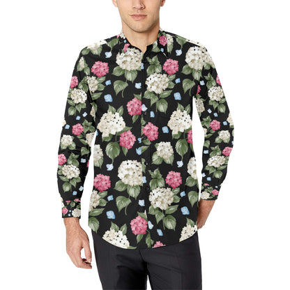 Hydrangea Pattern Print Design HD09 Men's Long Sleeve Shirt