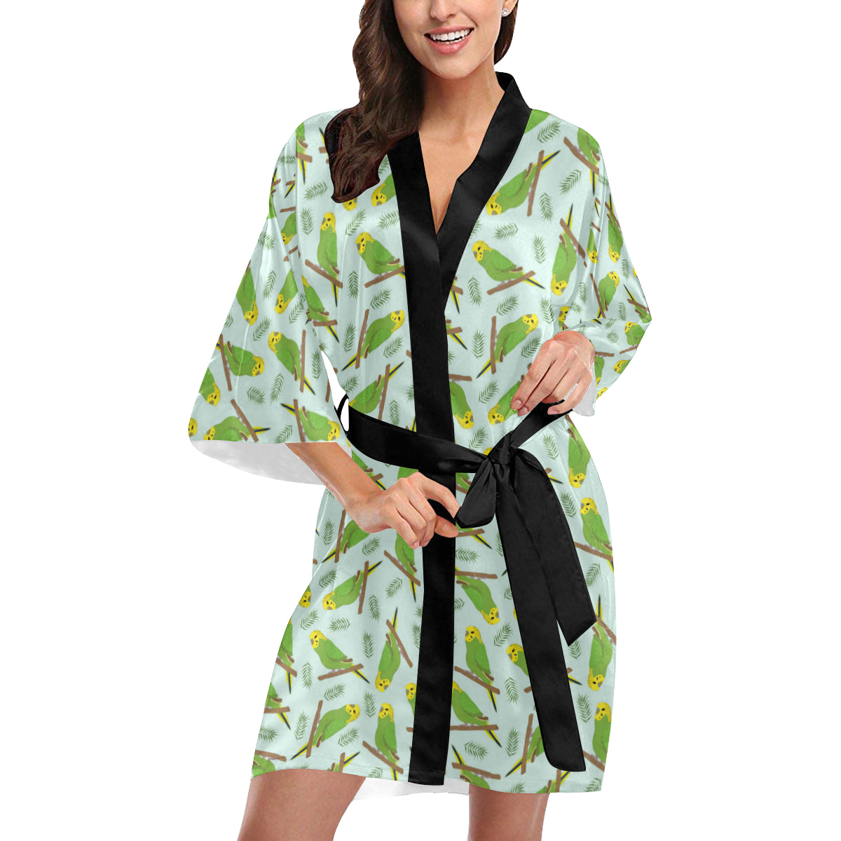 Budgerigar Pattern Print Design 04 Women's Short Kimono