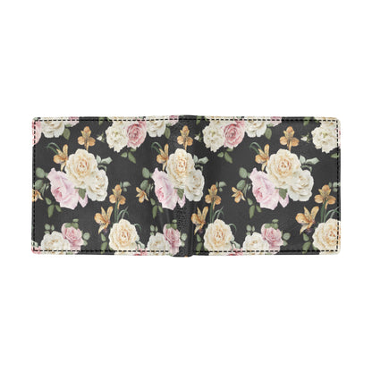 Rose Pattern Print Design A01 Men's ID Card Wallet