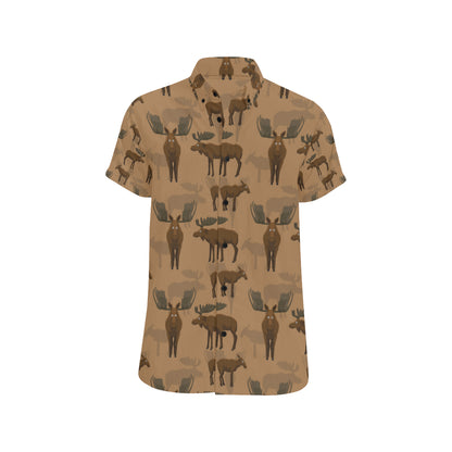 Moose Pattern Print Design 03 Men's Short Sleeve Button Up Shirt