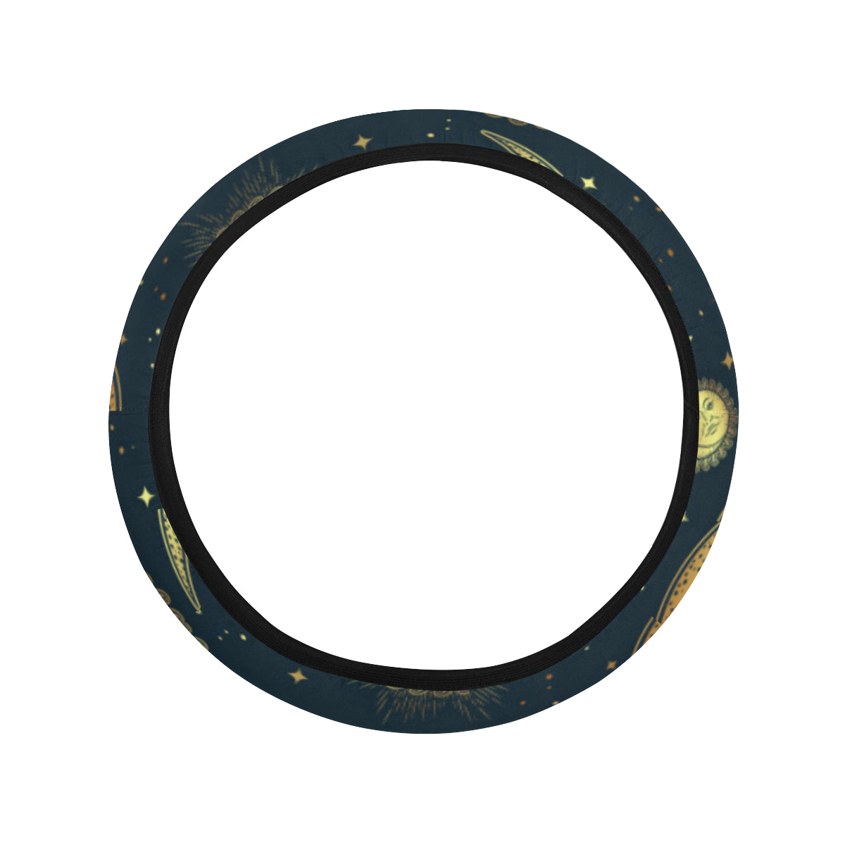 Gold Sun Moon Face Steering Wheel Cover with Elastic Edge