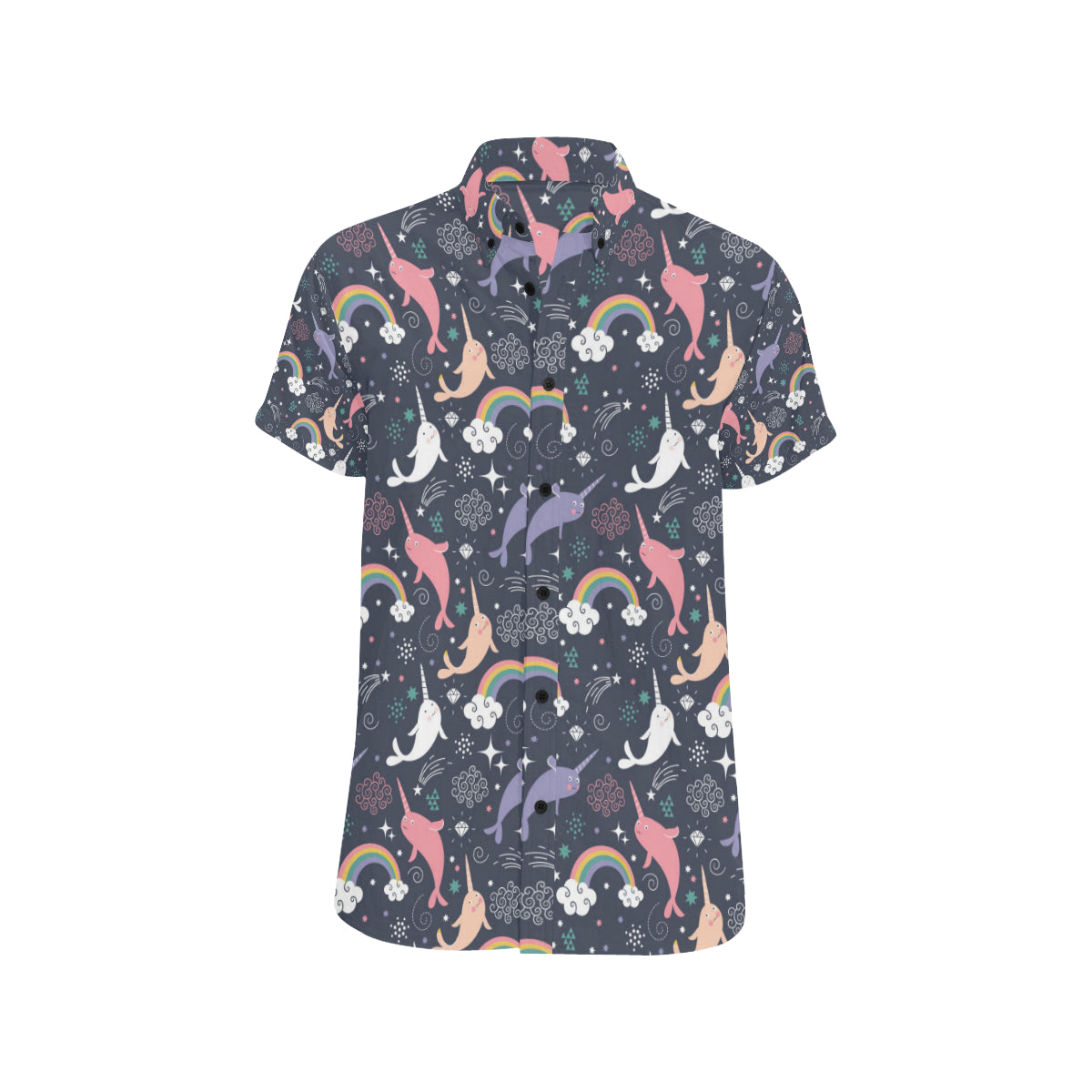 Narwhal Pattern Print Design 01 Men's Short Sleeve Button Up Shirt