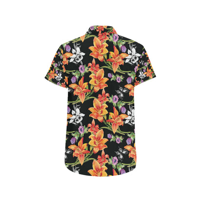 Tropical Flower Pattern Print Design TF02 Men's Short Sleeve Button Up Shirt