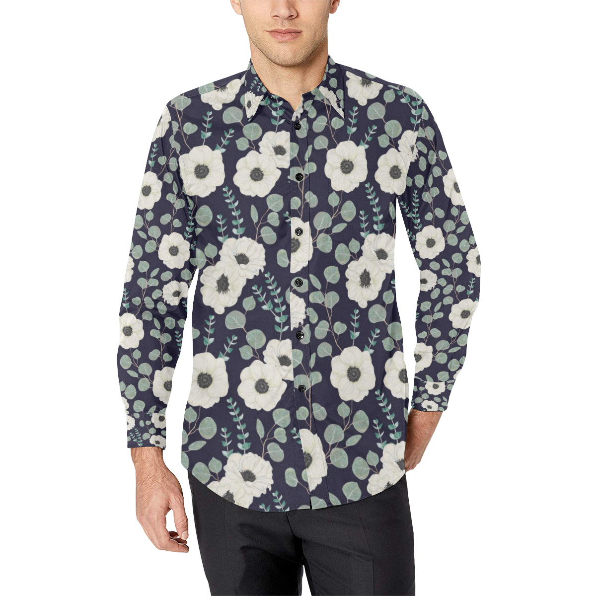 Anemone Pattern Print Design AM01 Men's Long Sleeve Shirt