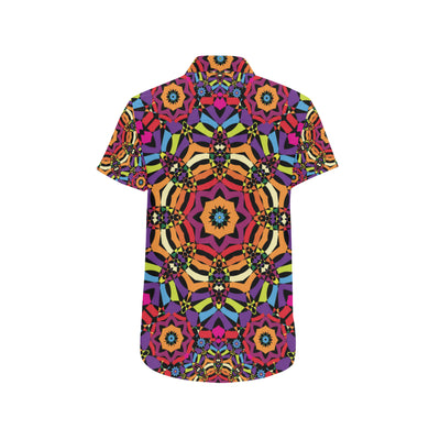 Kaleidoscope Pattern Print Design 01 Men's Short Sleeve Button Up Shirt