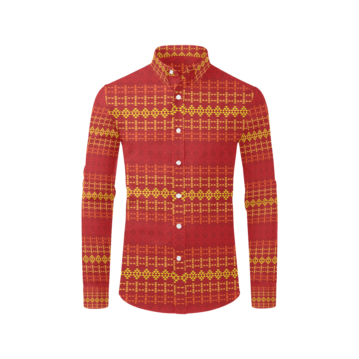 Southwest Red Gold Design Themed Print Men's Long Sleeve Shirt