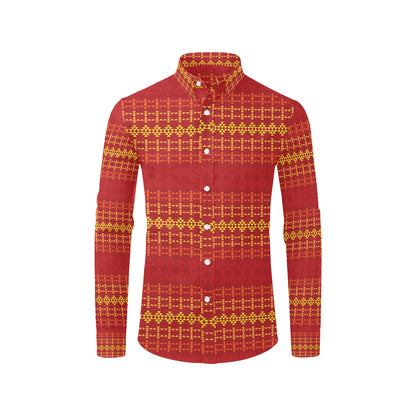 Southwest Red Gold Design Themed Print Men's Long Sleeve Shirt