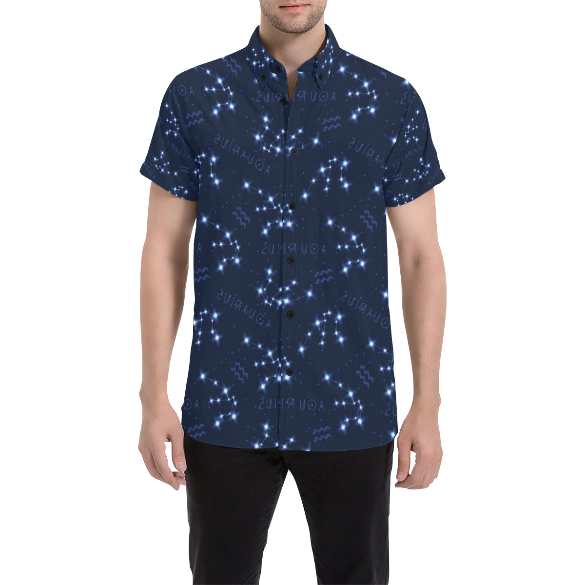 Aquarius Zodiac Pattern Print Design 02 Men's Short Sleeve Button Up Shirt